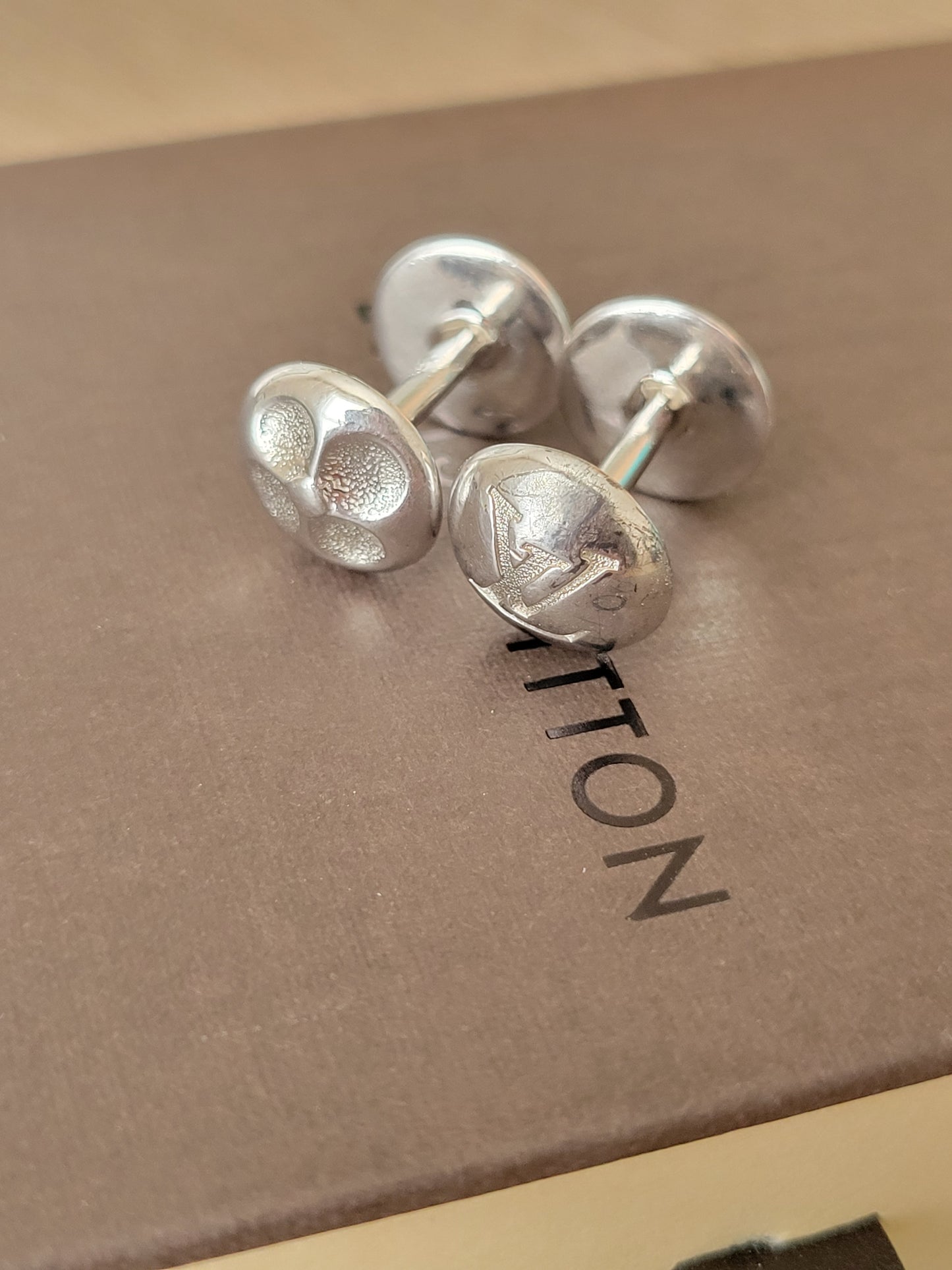 Louis Vuitton Bouton De Manchette Sterling Silver Cufflinks & Case