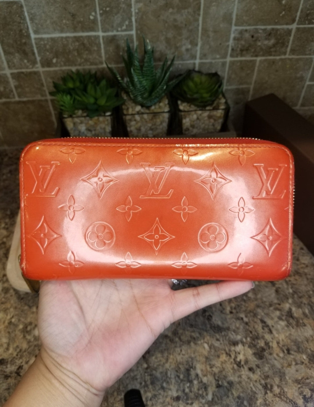 Louis Vuitton Vernis Orange Sunset Zippy Long Wallet