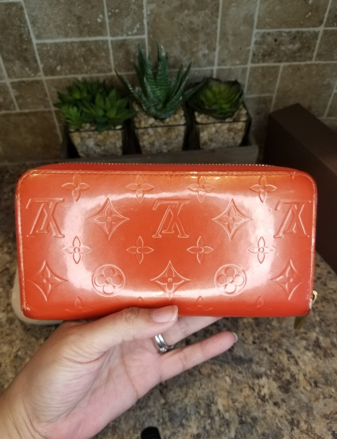 Louis Vuitton Vernis Orange Sunset Zippy Long Wallet