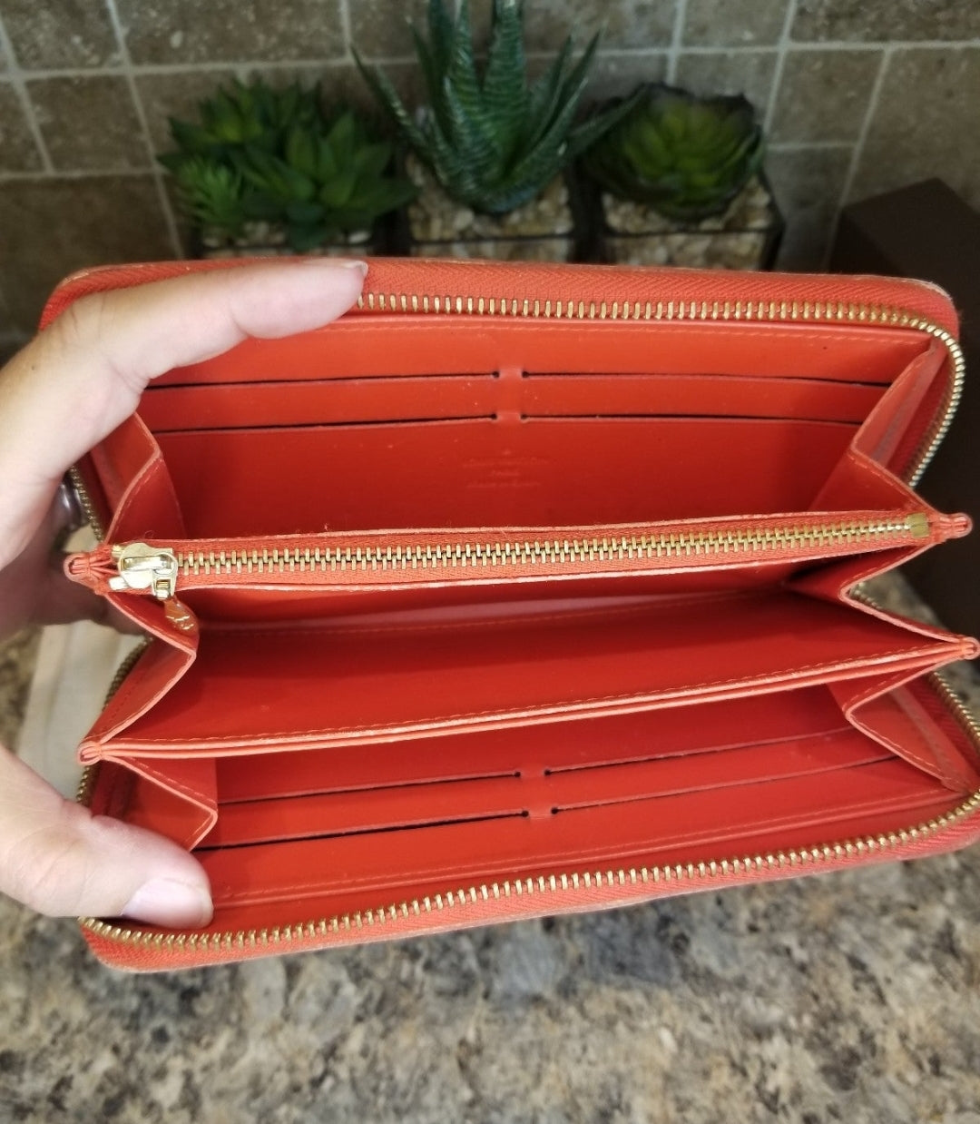 Louis Vuitton Vernis Orange Sunset Zippy Long Wallet