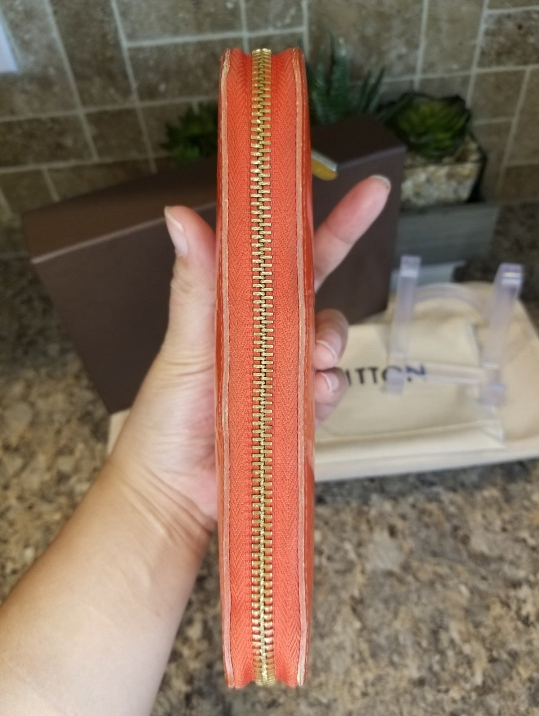 Louis Vuitton Vernis Orange Sunset Zippy Long Wallet