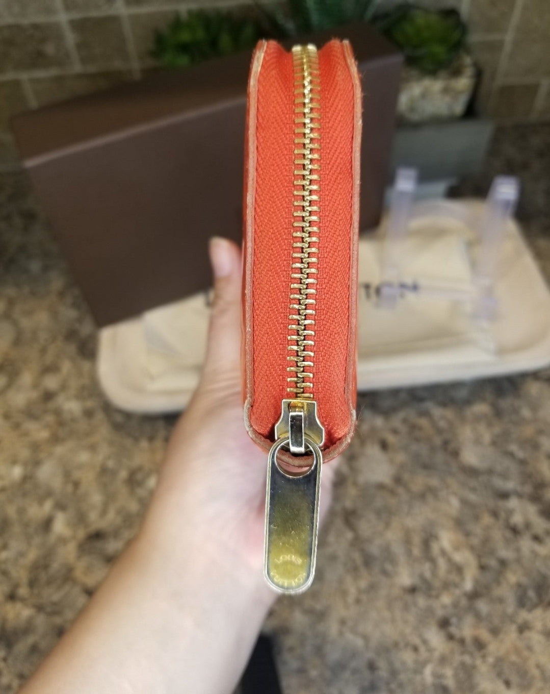 Louis Vuitton Vernis Orange Sunset Zippy Long Wallet