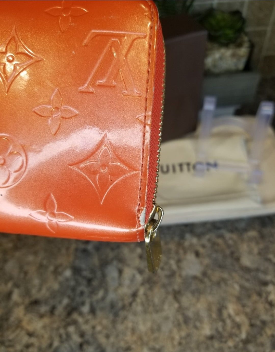 Louis Vuitton Vernis Orange Sunset Zippy Long Wallet