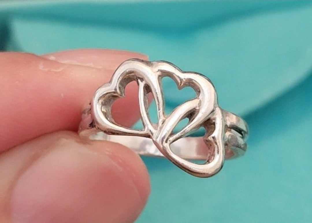 Tiffany & Co. Vintage Sterling Silver Triple Heart Ring