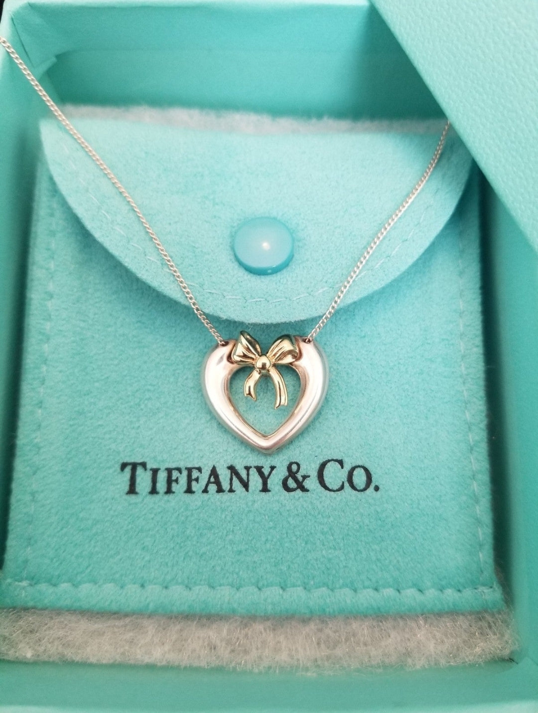Tiffany & Co. 18k & 925 Vintage Heart Ribbon Pendant Necklace
