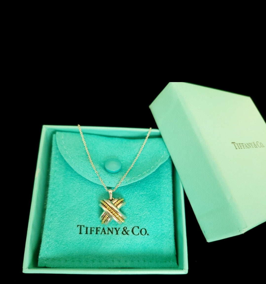 Vintage Tiffany & Co. Signature X 18k & 925 Pendant Necklace