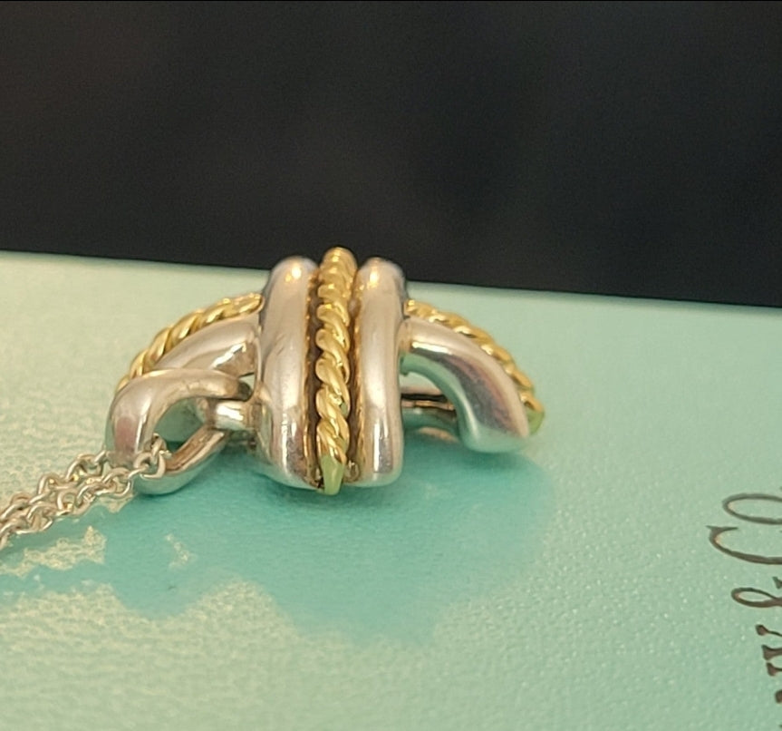 Vintage Tiffany & Co. Signature X 18k & 925 Pendant Necklace