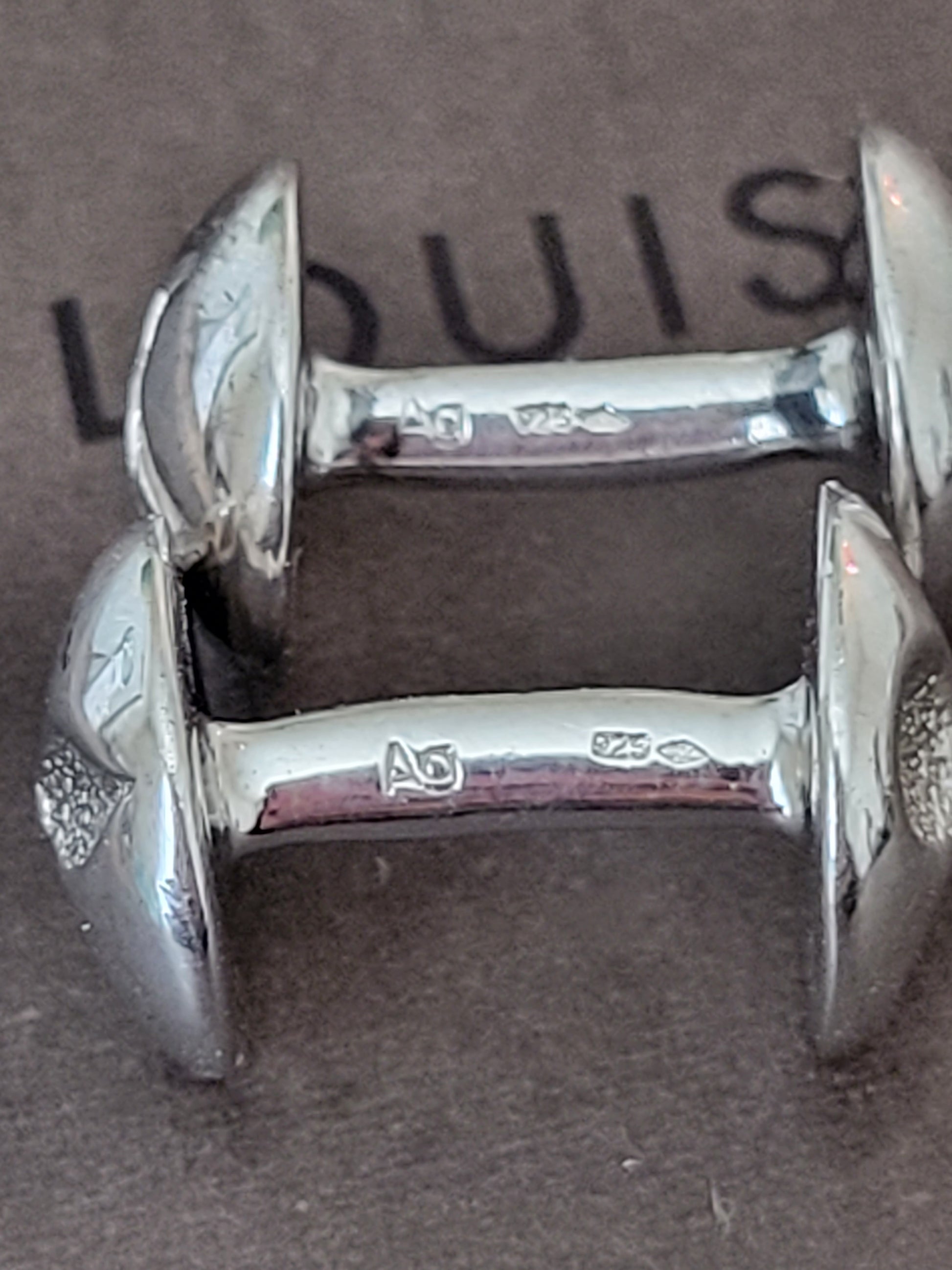 Louis Vuitton Silver 925 Boutons de Manchette Cufflinks Monogram Men Y1052