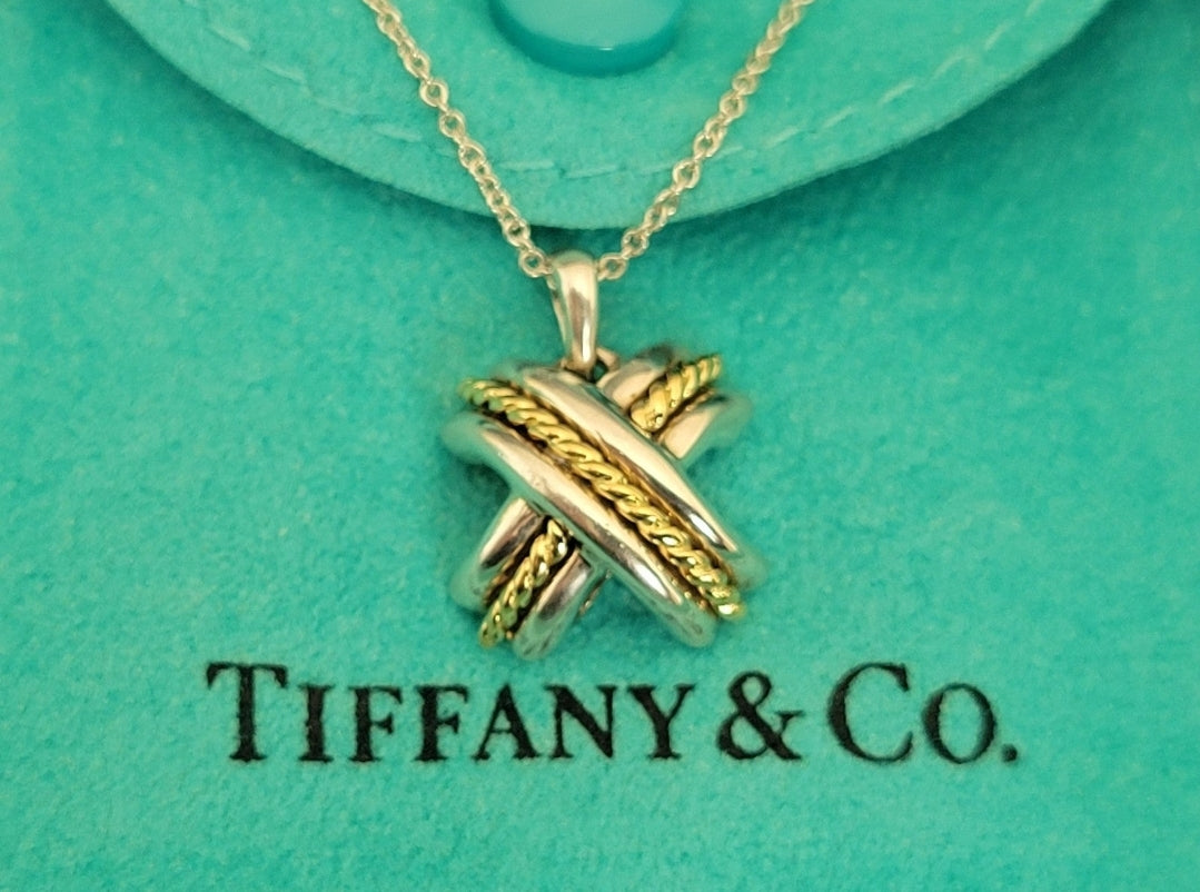 Vintage Tiffany & Co. Signature X 18k & 925 Pendant Necklace