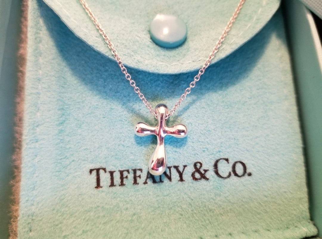 Vintage Tiffany & Co Elsa Peretti SMALL Tear Drop Cross Necklace